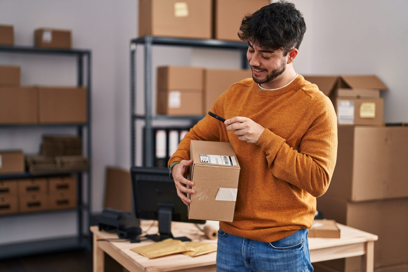 Amazon FBA prep service: scanning and labeling a unit at the US center